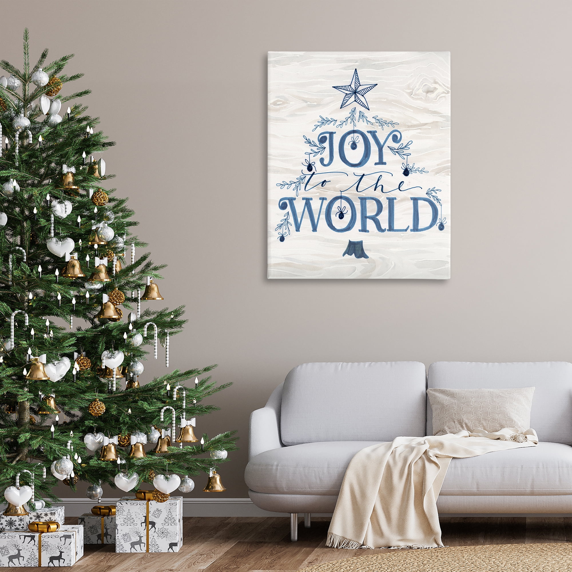 Stupell Industries Joy To World Tree Holiday Painting Gallery Wrapped Canvas Art Prints Wall Art, 36 x 48
