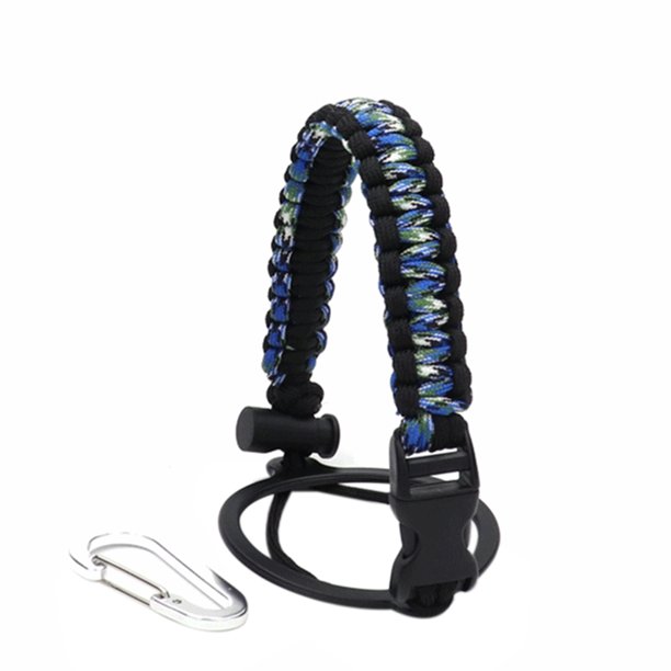 Eigraketly Portabotellas de agua Correa Cuerda Senderismo al aire libre Camping Botella de agua Frasco Anillo de seguridad Mosquetón Paracord Mango Correa Kits de desorden para acampar camuflaje azul Eigraketly OD1987-04B