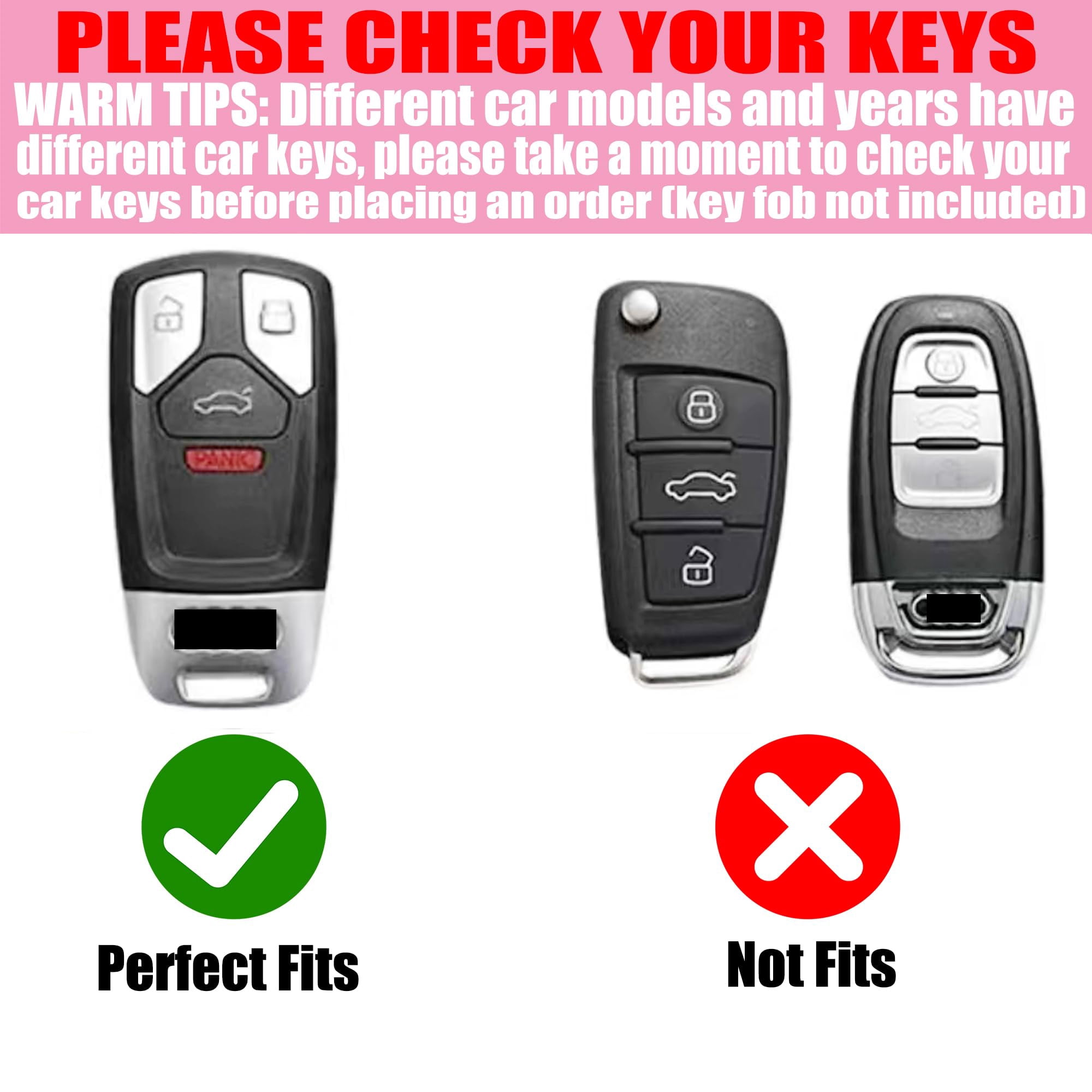 Key Fob Cover with Diamond Keychain Car Key Holder Compatible with Audi A4 A5 A6 A7 A8 /S4 S5 S8 SQ5 SQ7/RS4 RS5 R8 TTRS TTS TT/B9 C8 D5 F5 Q2 Q5 Q7/FY 4M FV, 4 Buttons