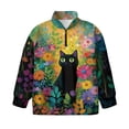 thumbnail image 4 of Uorisanigo Girls Half Zip Sweatshirt Oversized School Drop Shoulder Pullover Top Fall Fashion Outfits Clothes Floral Black Cat Long Sleeve Workout Shirts Quarter-Zip Pullover Jacket, 4 of 7