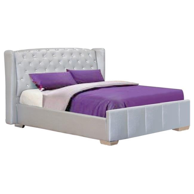 Best Master Furniture JP02 Eastern King Modern Silver Platform Bed with Tufted Crystals