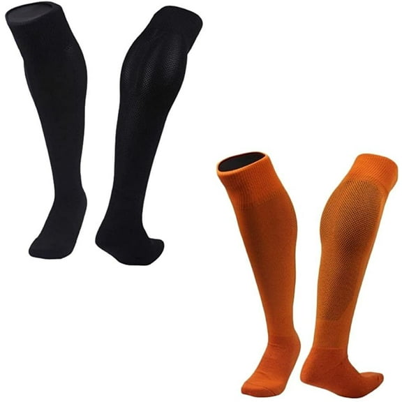 Lian LifeStyle 2 Pairs Exceptional Knee High Sports Socks for Soccer, Softball, Baseball and many other Sports XL0005 Size M Black,Orange