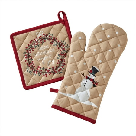 

SKL Home By Saturday Knight Ltd Rustic Plaid Snowman Oven Mitt And Pot Holder Set - 2-Count - 8X8 Multi