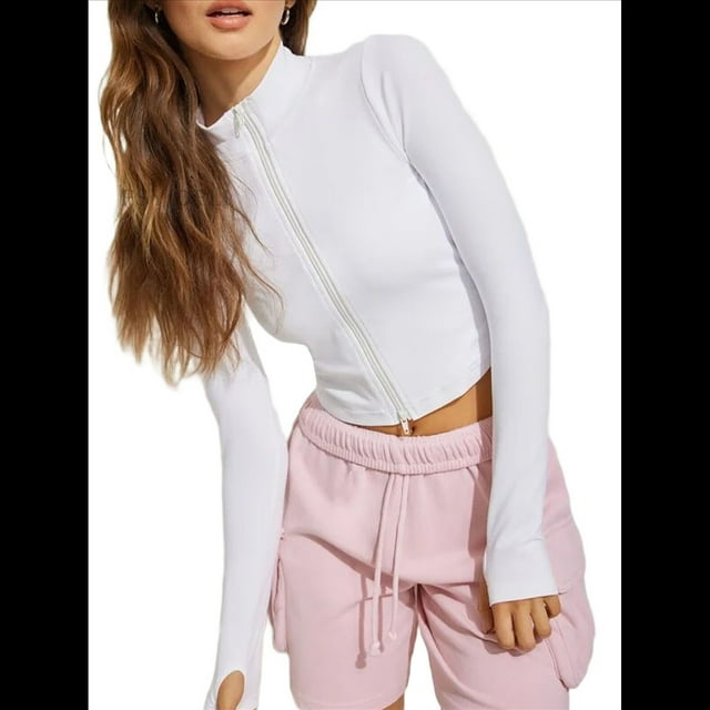 Chaqueta Corta de Entrenamiento para Mujer, con Cremallera , Corte Ajustado, Ligera y con Aberturas para los Pulgares. XXL