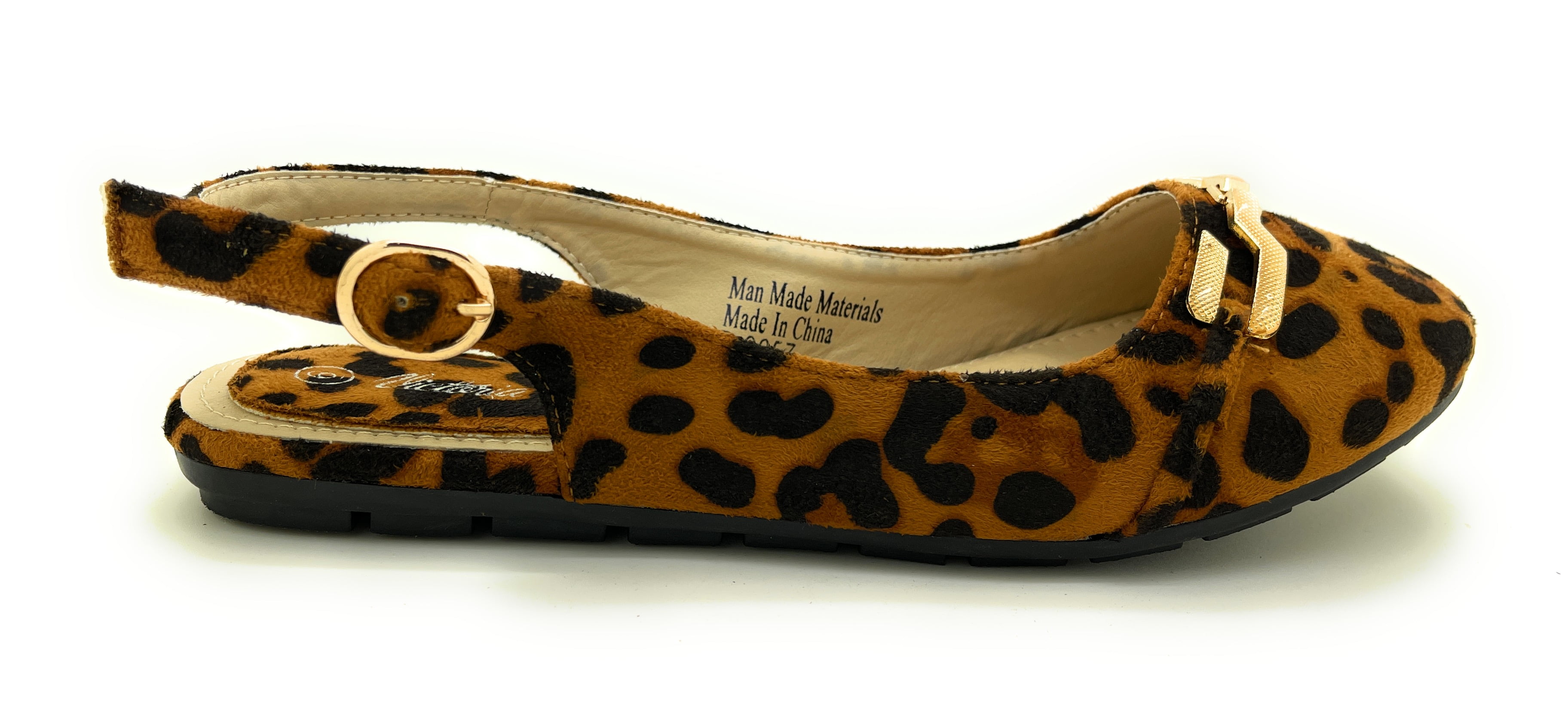 Women’s Leopard Print Slingback Flats – Open Back Pointed Toe Slip-On Shoes with Gold Chain Accent – Stylish Comfortable Casual Dress Flats for Work, Travel, or Everyday Wear
