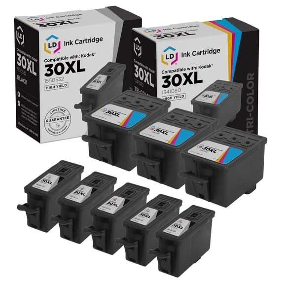 LD Compatible Ink Cartridge Replacement for Kodak 30XL High Yield (5 Black, 3 Color, 8-Pack)