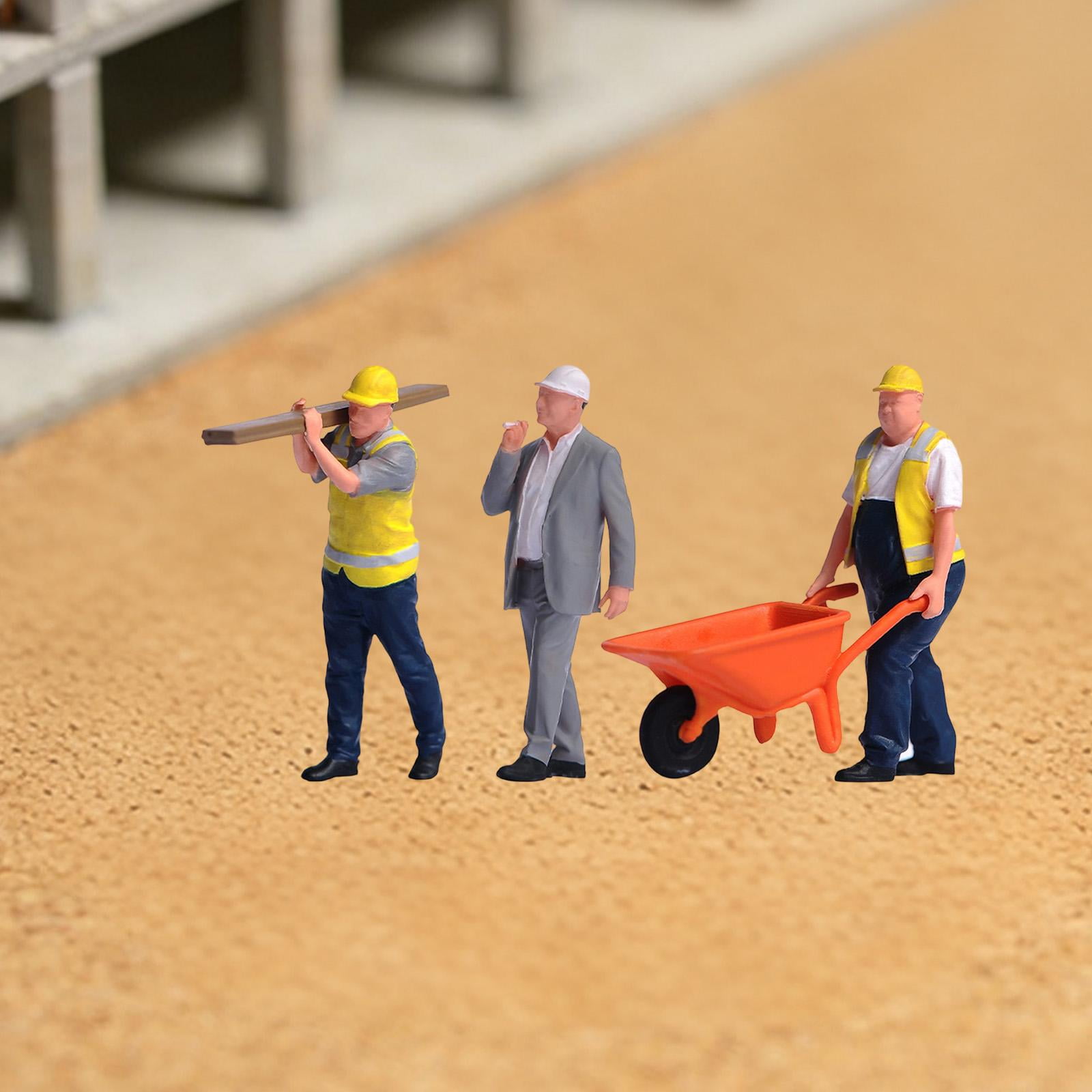 3 Pieces Construction Worker Mini People Figurine Resin Hand Painted for Car Display Collectors Decor