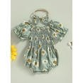 thumbnail image 4 of Coduop Baby Girls Bodysuit Jumpsuit Set Daisy Print Short Sleeve Ruched Rompers,with Headband, 4 of 8