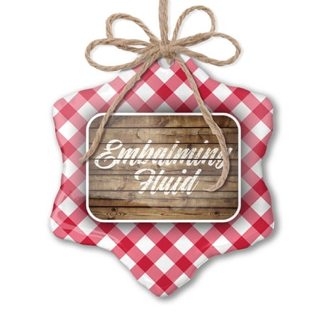 Christmas Ornament Painted Wood Embalming Fluid Red plaid Neonblond