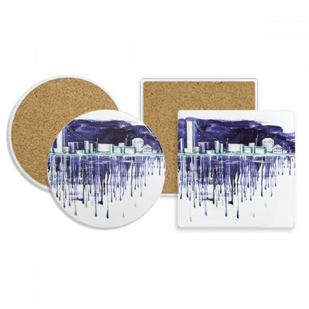 

Night Starry Sky Modern City Watercolor Coaster Cup Mug Holder Absorbent Stone Cork Base Set