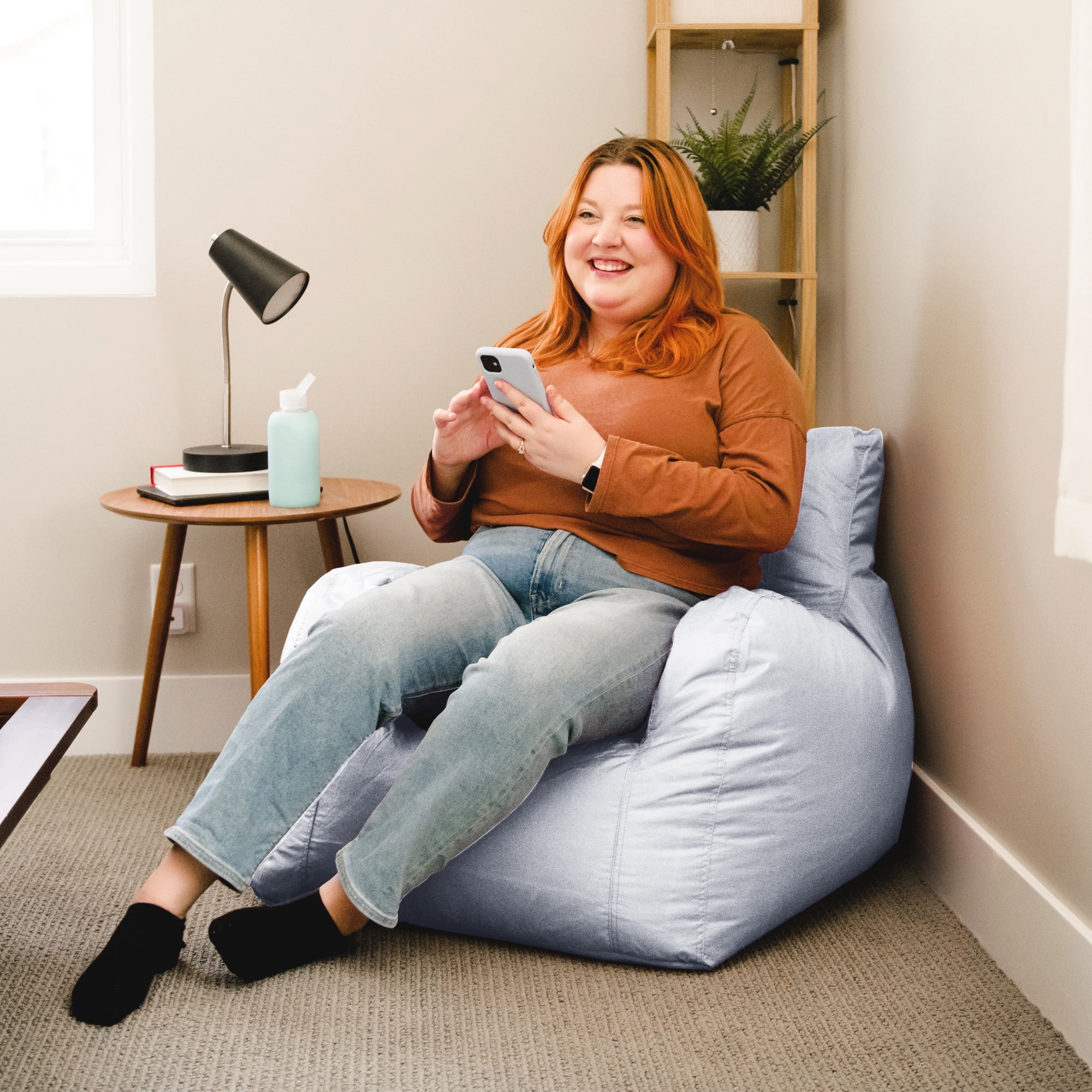 Big Joe Dorm Bean Bag Chair with Drink Holder and Pocket for Teens and Kids, Gray, Durable Easy-Clean Polyester Nylon Blend, 3 foot Gaming and Reading Nook Seat, Refillable