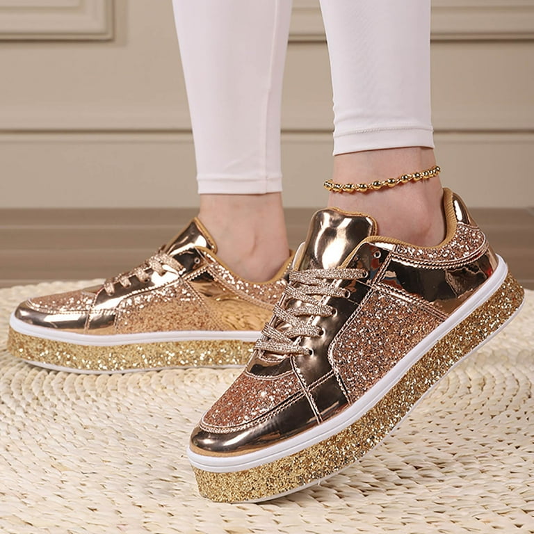 Rose gold tennis shoes for women discount