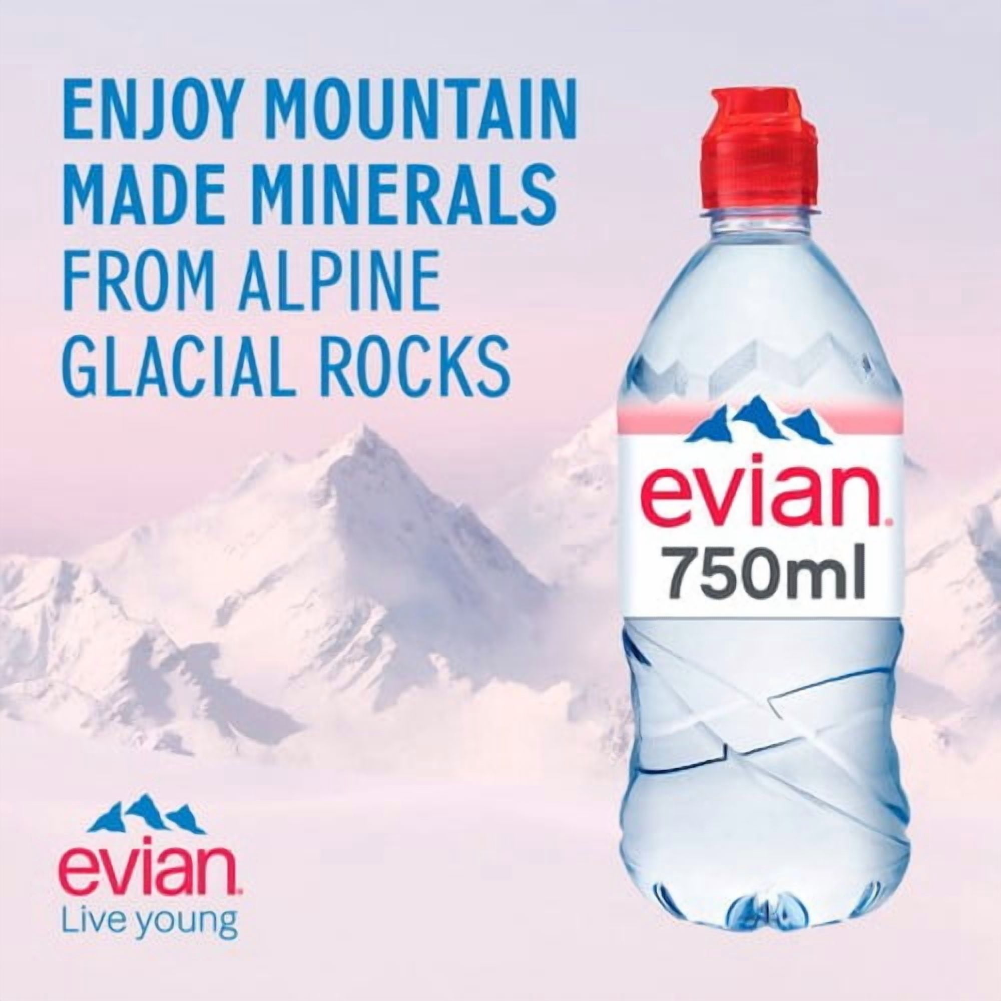 Evian Still Mineral Water Sports Cap 4 x 750ml, British Import (Pack of 2)