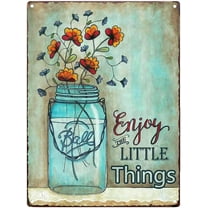 Enjoy The Little Things Vintage Metal Sign Poppies Flower Garden Decorative Plaque Farmhouse Country Home Decor 8X12Inch