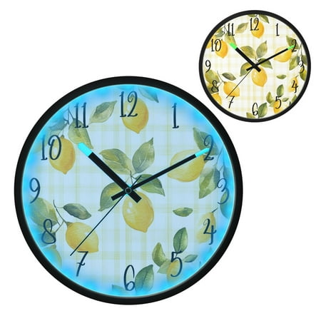 Voice Controlled Luminous Clock LED Night Light 12 Inch Silent Wall Clock Suitable for Bedroom and Living Room Home Decoration Pretty Cartoon Lemon