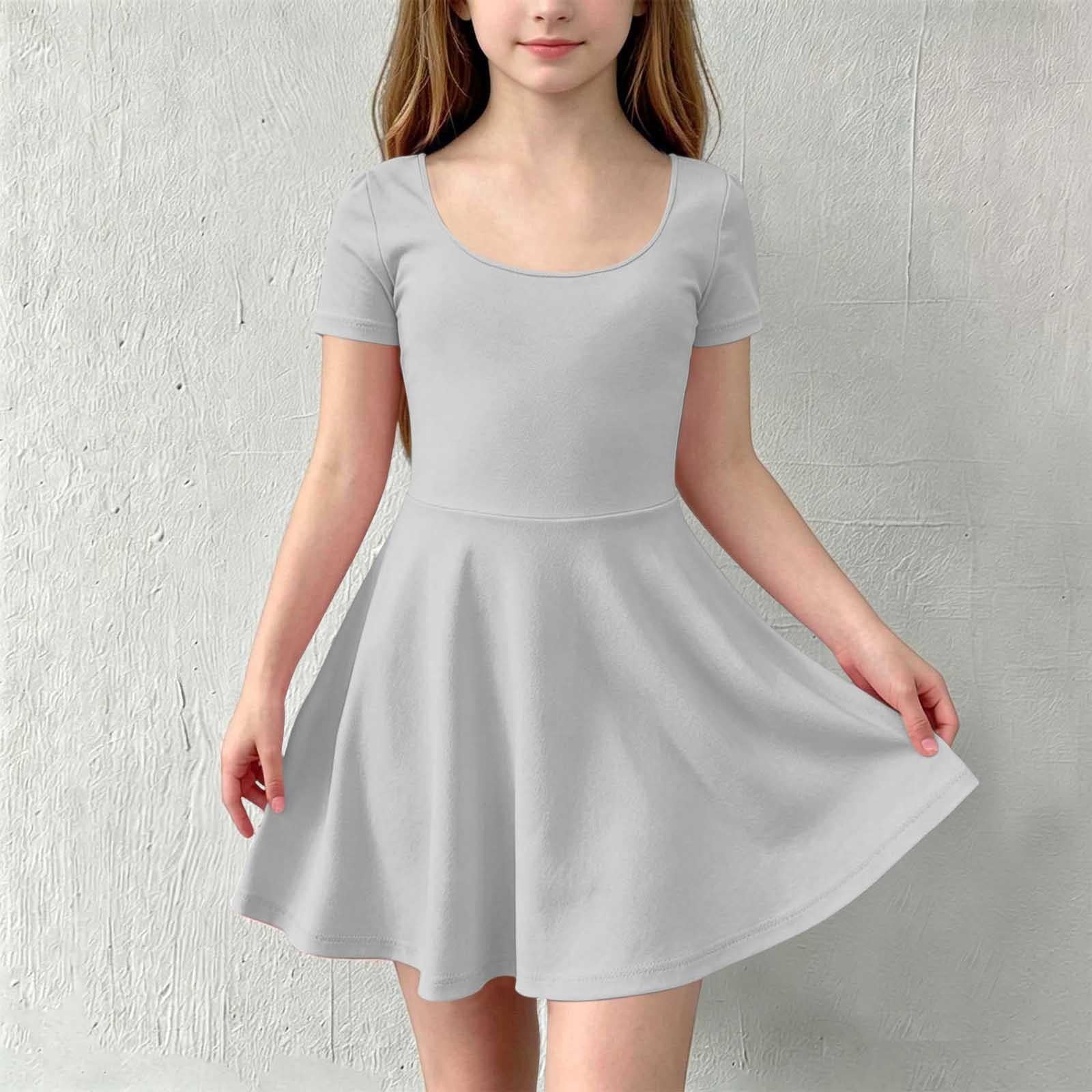 ATOGUTA Athletic Dress for Girls Gray Ruffle Summer Dresses Cute Birthday Party Princess Sundress 5T-15
