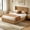 Oak, variant on AUU Queen Size Modern Minimalist Platform Bed Frame, 44-Inch Tall Walnut Corrugated Wave Headboard, Easy Assembly, No Box Spring Needed
