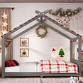 thumbnail image 3 of Leumius Full Size House Shape Bed,Montessori House Bed Solid Wood Floor Bed for Kids,No Box Spring Needed,Gray, 3 of 12