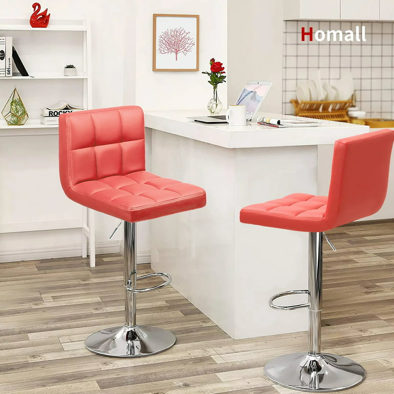 Bar Stools Set Of 2 Modern PU Leather Height Adjustable Barstools, Hydraulic Square Island BarStool With Back, Red - Walmart.com