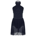 thumbnail image 3 of iiniim Kids Girls Sleeveless Mock Neck Rhinestone Figure Roller Ice Skating Dance Ballet Leotard Dress Navy Blue 16, 3 of 7