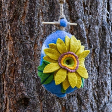 Felt Blue Sunflower Bird House