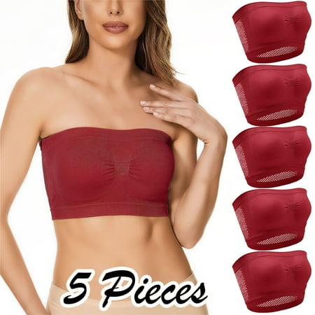 

Qazqa 5 Pieces Womens Non Padded Bandeau Sprots Bra Strapless Convertible Bralettes Basic Layer Top Bra XXXXL