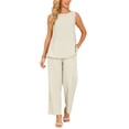 thumbnail image 2 of INSPIRE CHIC Women's Summer 2 Piece Outfits Sleeveless Round Neck Tank Top Dressy Casual Sets Wide Leg Pants Set M Beige, 2 of 6