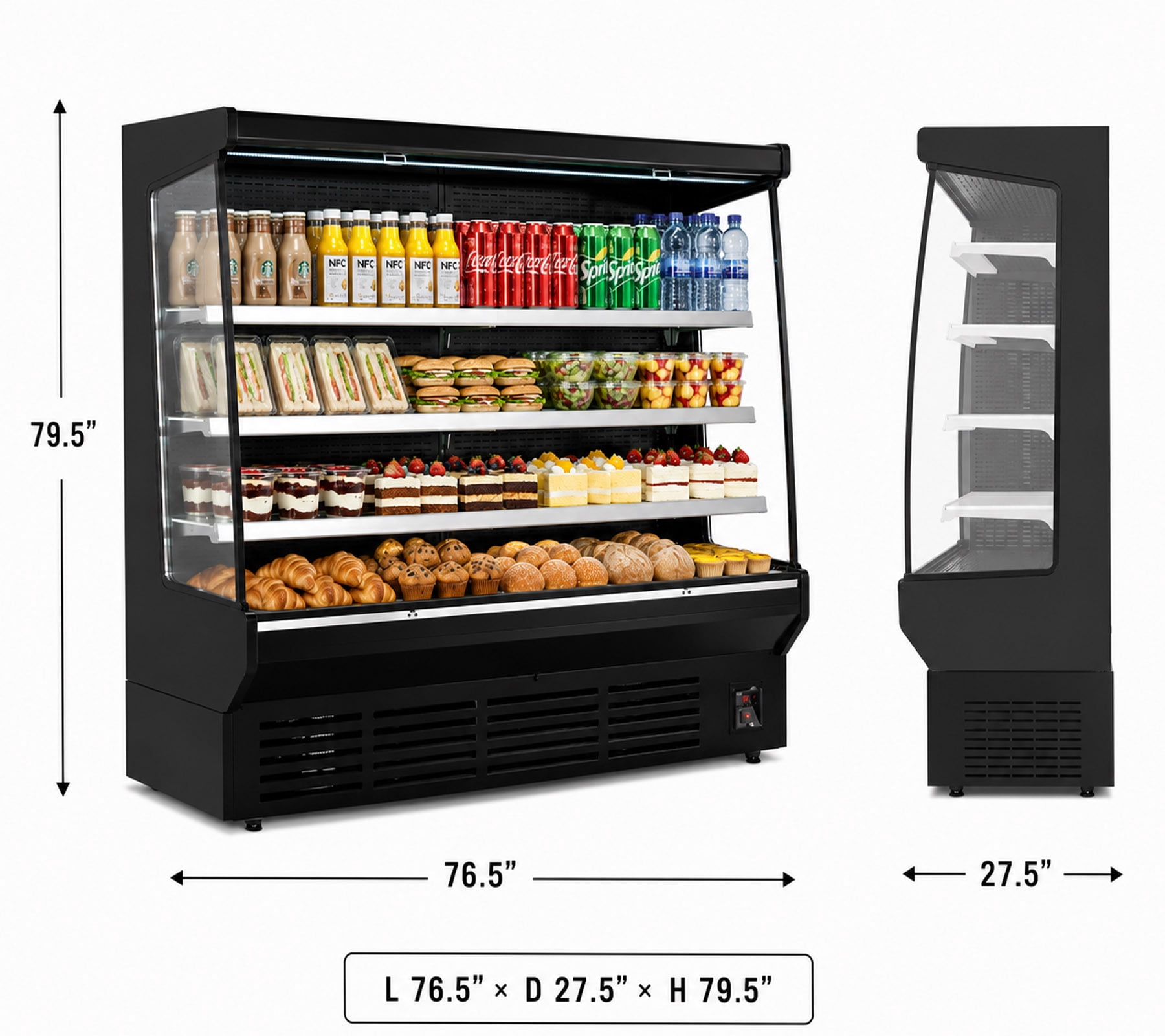 76" 24 cu. ft Open Air Display Case Refrigerator, Commercial Grab & Go Refrigerated Merchandiser 220V