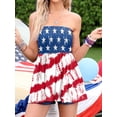 thumbnail image 3 of Biezeib Women's 4th of July Tube Tops Flag Star Stripe Print Strapless Boat Neck Tank Tops Blackless Pleated Shirt, 3 of 6