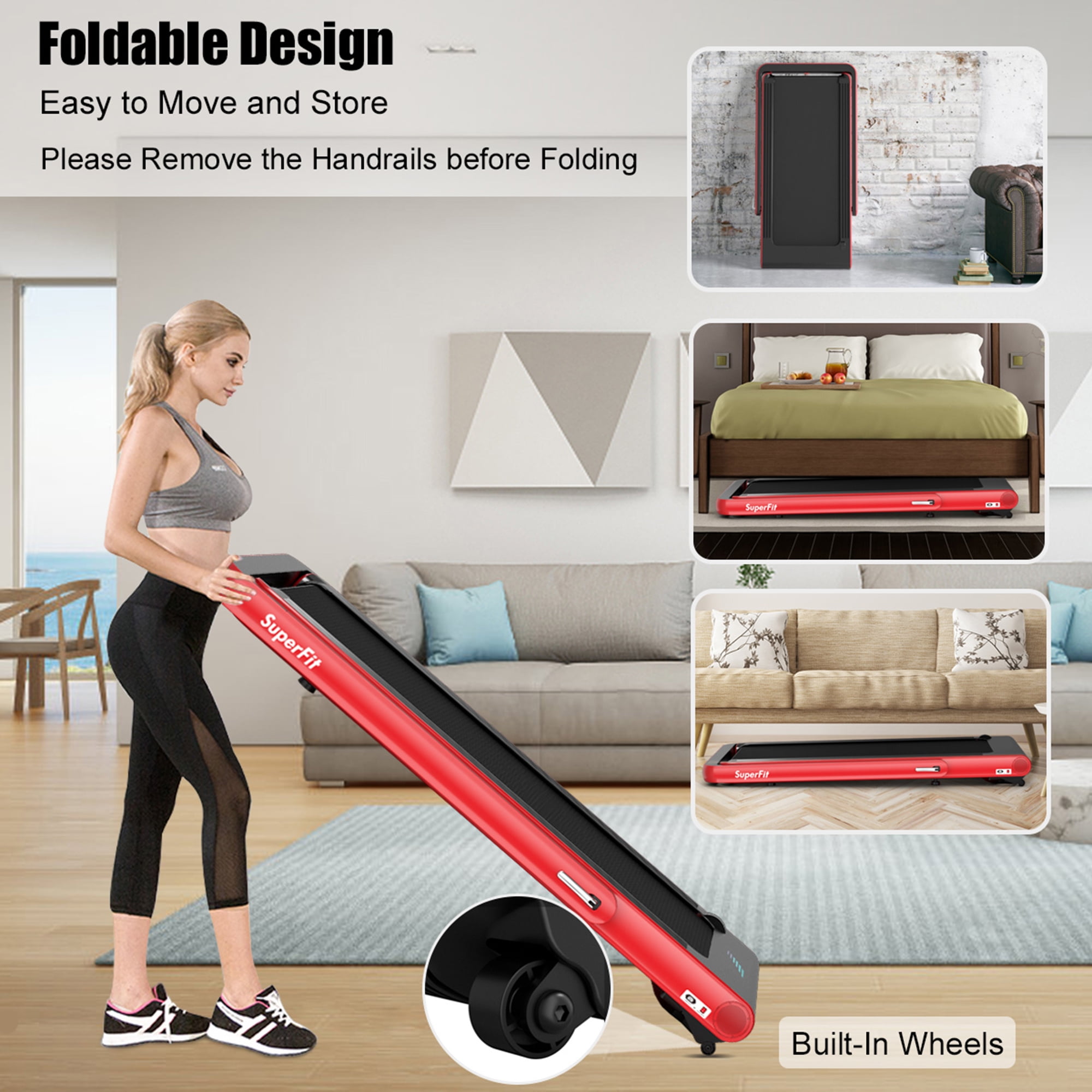 Gymax 2 in 1 Folding Treadmill  4.75HP Running Machine w/ APP & Remote Control Red