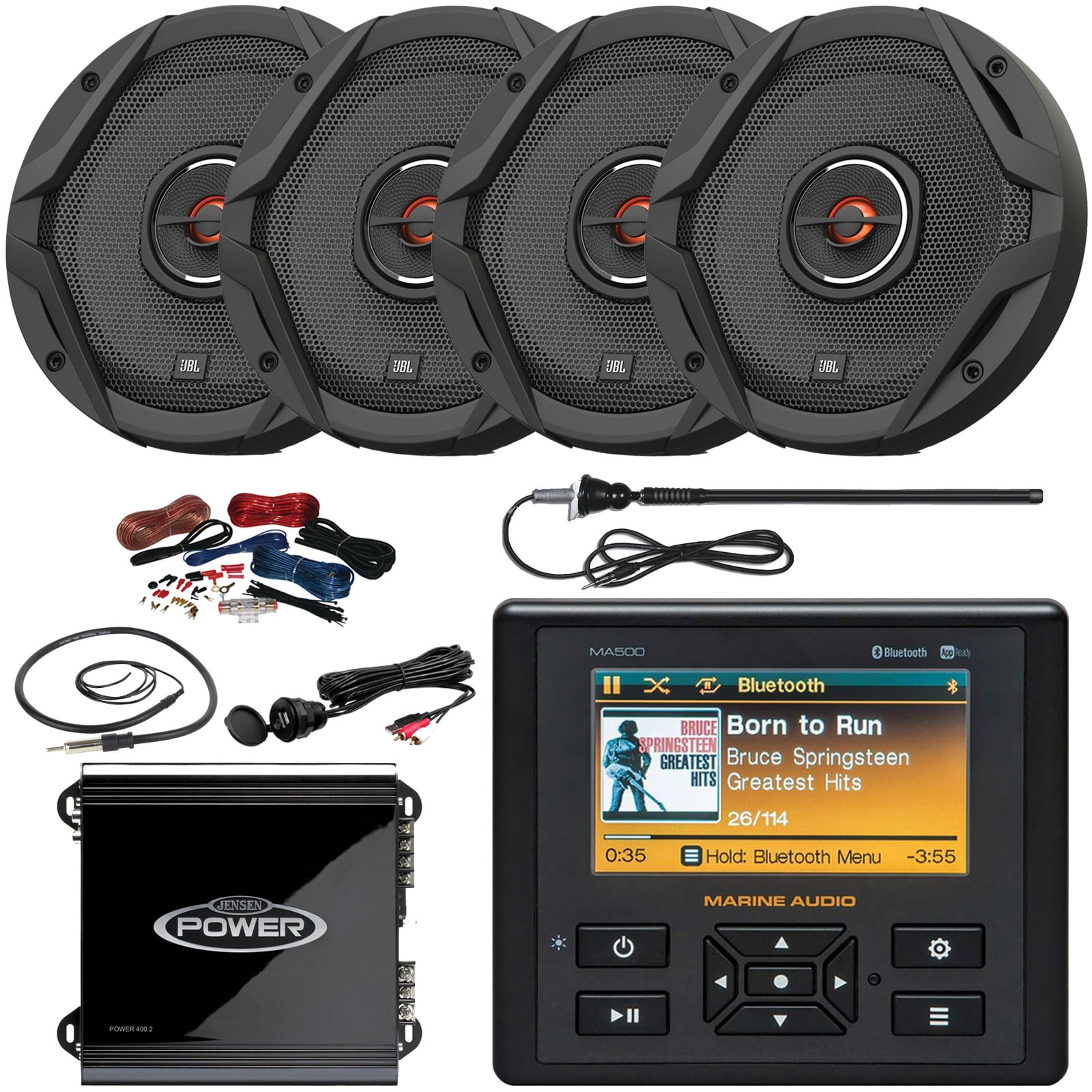 Marine Audio AM/FM USB Bluetooth Waterproof Stereo, 4 x 6.5" 2Way 180W
