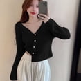 thumbnail image 5 of Knitted V-Neck Cardigan For Women Long Sleeves Short Style Sweater Solid Colour Pearl Buckle Plush Top Comfortable Autumn Winter, 5 of 5