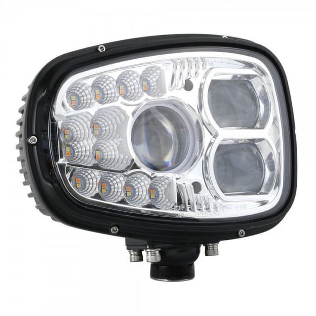 Grote Industries Lumière de Chasse-Neige 84621-5 Phare Auxiliaire; avec Clignotants; Faisceau Haut de 32 Watts/14 Watts Faisceau Bas; Ampoule LED Claire; Lentille en Polycarbonate Clair; Boîtier en Aluminium Moulé sous Pression Noir