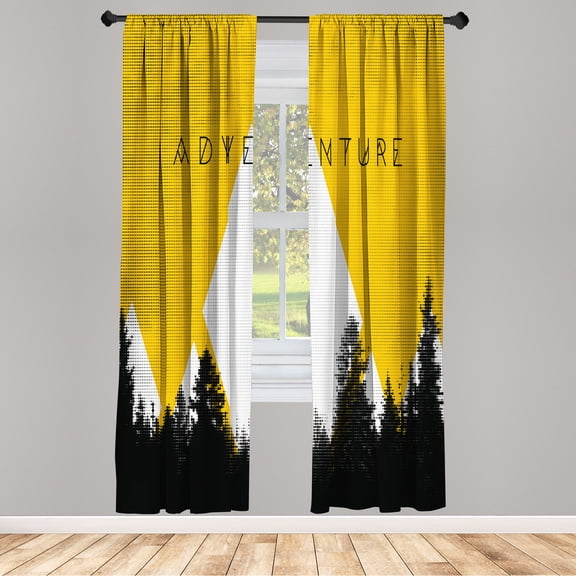 Ambesonne Adventure Curtains, Forest Hipster Camping, Pair of 28"x95", Earth Yellow