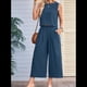 thumbnail image 5 of Conjunto de Dos Piezas de Verano para Mujer: Top Corto Básico Sin Mangas con Cuello Redondo y Pantalones Anchos con Bolsillos Azul Oculto S, 5 of 6
