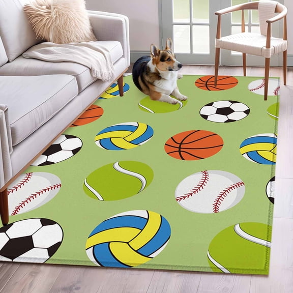 Area Rugs 2.7'x5', Green Balls Carpet for Living Room Bedroom Dining Room, Baseball Tennis Basketball Football Throw Kitchen Rugs Non Slip Washable Rectangle Indoor Outdoor Rugs
