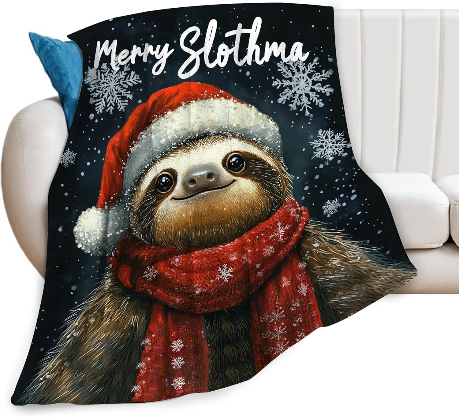 Christmas Sloth Blanket Soft Cozy Cute Sloth Plush Throw Blanket Warm Sloth Flannel Fleece Bedding Stuff Animal Decor Blanket Gifts for Sloth Lover Girls Boys Kids Adults Women Bed Travel 50"x60"