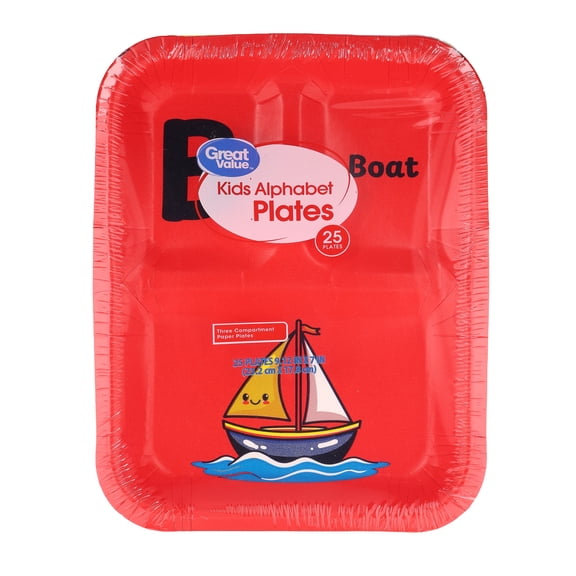 Great Value Kids Alphabet Disposable Paper Plates, Multicolor, 25 Count