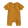 thumbnail image 3 of Newborn Baby Boys Girls Short Sleeve Knit Ribbed Romper Button Down Jumpsuit Outfits, 3 of 4