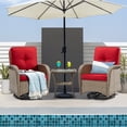 thumbnail image 3 of MeetLeisure 3-Piece Wicker Outdoor Conversation Set, Including 2 Swivel Rocking Chairs and 1 Wicker Side Table (Natural Color/Red), 3 of 10