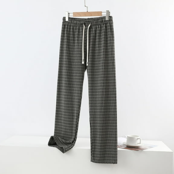 Women's Fashion Plaid Capri Pajama Pants - Elastic Waist Comfy Lounge Pants, Stylish 7/8 Length Home Wear for Indoor Relax Dark Gray L