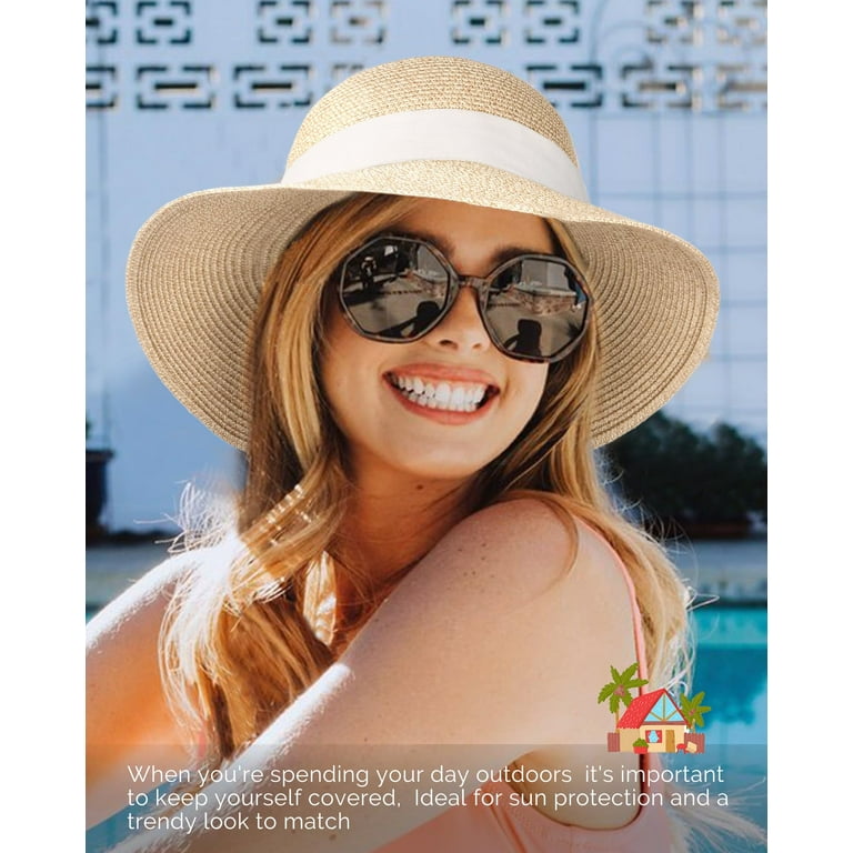 FURTALK Womens Beach Sun Straw Hat UV UPF 80+ Travel 