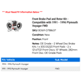 thumbnail image 2 of Front Brake Pad and Rotor Kit - Compatible with 1991 - 1996 Plymouth Voyager FWD 1992 1993 1994 1995, 2 of 2