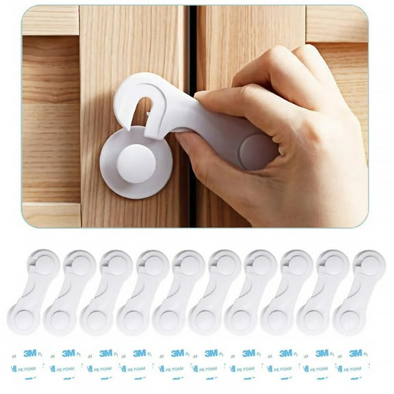 Child Safety Cabinet Locks (10 Pack) - Baby Proofing Latches Lock for Drawers,Toilet Seat,Fridge,Oven,with 10 Extra 3M Adhesives - (White)