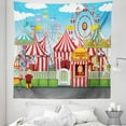 thumbnail image 1 of Landscape Tapestry, Carnival Many Rides and Shops Illustration Landscape Cloudy Sky View Print, Fabric Wall Hanging Decor for Bedroom Living Room Dorm, 5 Sizes, Multicolor, by Ambesonne, 1 of 1