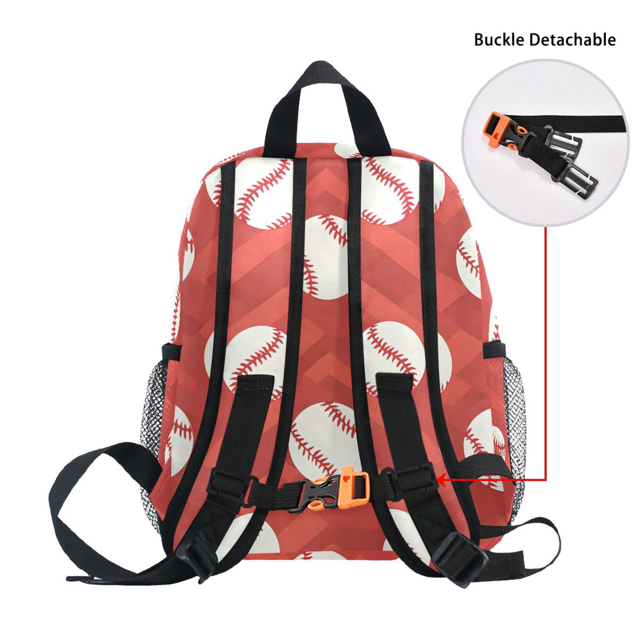 Red Chevron Baseball Pattern Mini Backpack Cute Small Backpack with Chest Strap and Whistle Ages 3-8