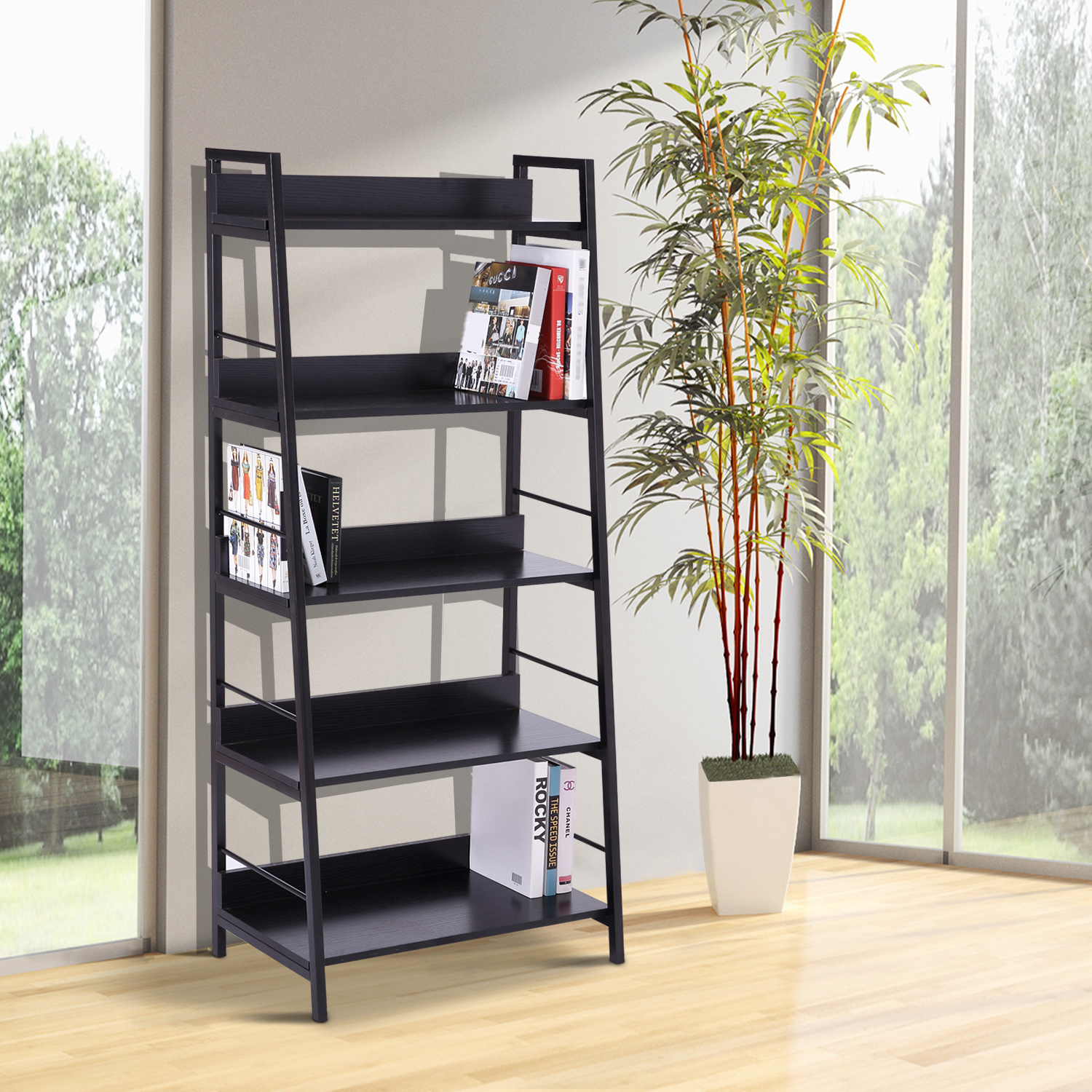Wood Bookcase 5Tier Wide Bookshelf Shelving Storage Furniture Home