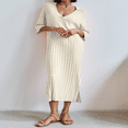 thumbnail image 3 of PENGXIANG Robe en Tricot d'Été à Fente Solide pour Femmes avec Demi-Manches, 3 of 7