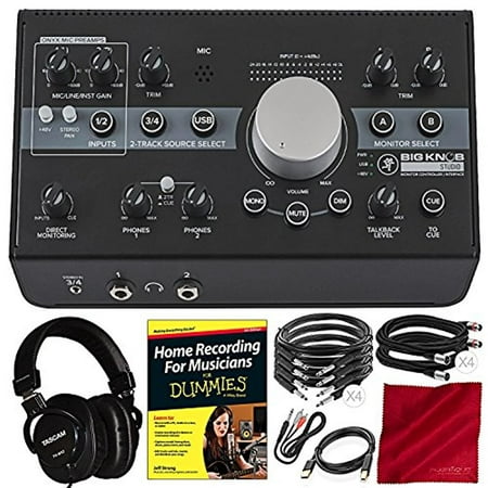 Mackie Big Knob Studio Monitor Controller Interface + Platinum Studio Accessory Bundle with Mixing Headphones, Home Recording for Musicians for Dummies, and (Best Studio Monitor Controller)