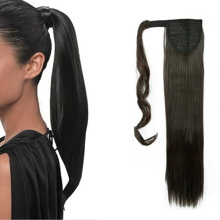 S-noilite Hot Sell Long Straight Tie up/Wrap Around Ponytail Clip in Hair Extensions 1 pcs Dark
